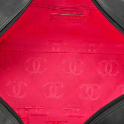 CHANEL Kanbon Line Matelasse Handbag Calf Leather x Enamel Black Silver-Tone Hardware, Pre-Owned