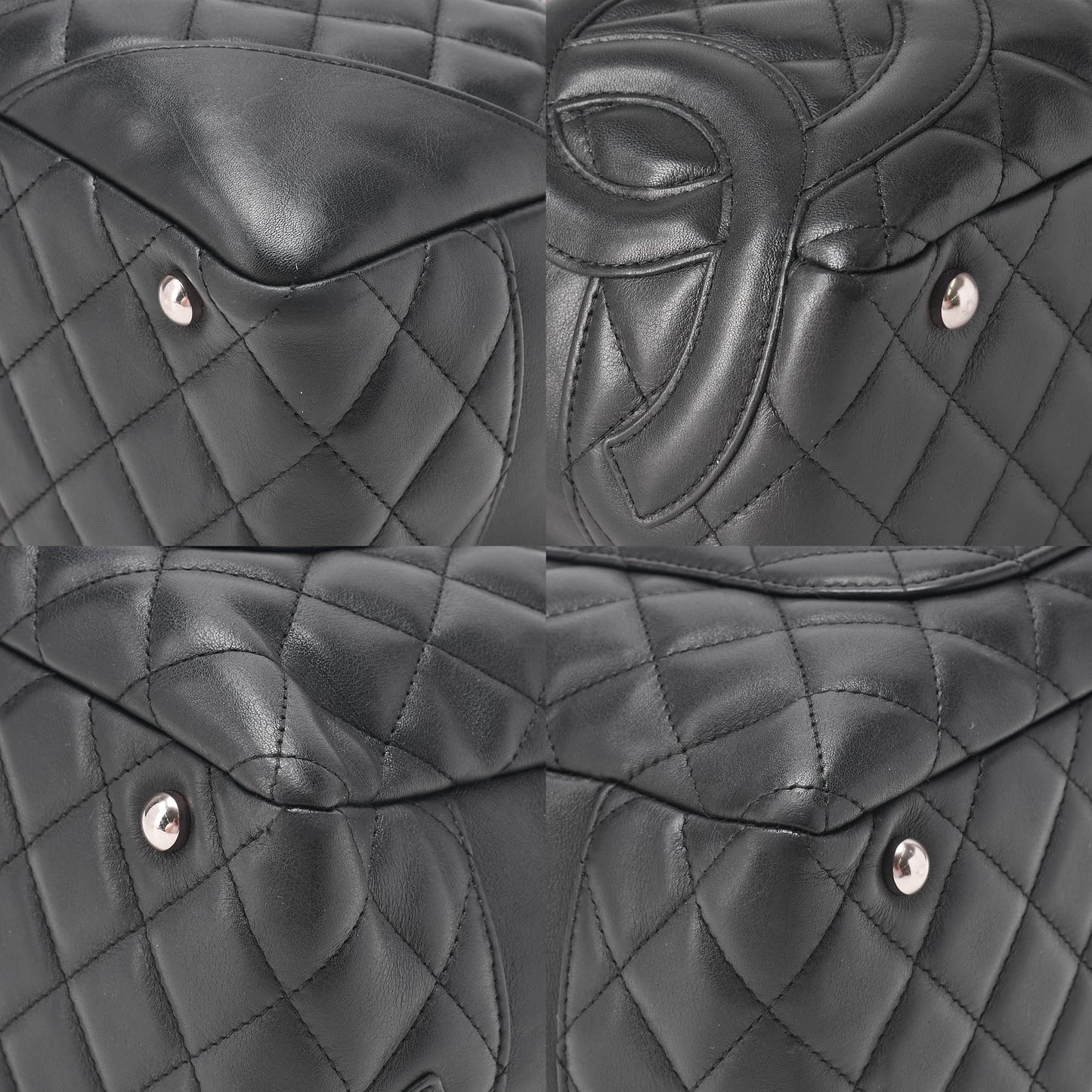CHANEL Kanbon Line Matelasse Handbag Calf Leather x Enamel Black Silver-Tone Hardware, Pre-Owned