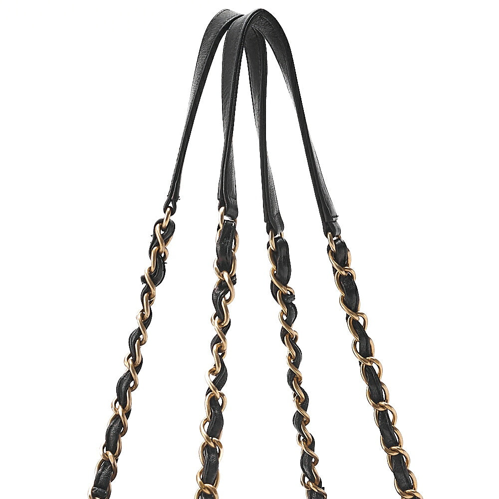 CHANEL Calfskin Chevron V-Stitch Coco Charm Chain Tote Bag Black Gold-Tone Hardware, Pre-Owned