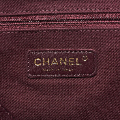 CHANEL Calfskin Chevron V-Stitch Coco Charm Chain Tote Bag Black Gold-Tone Hardware, Pre-Owned