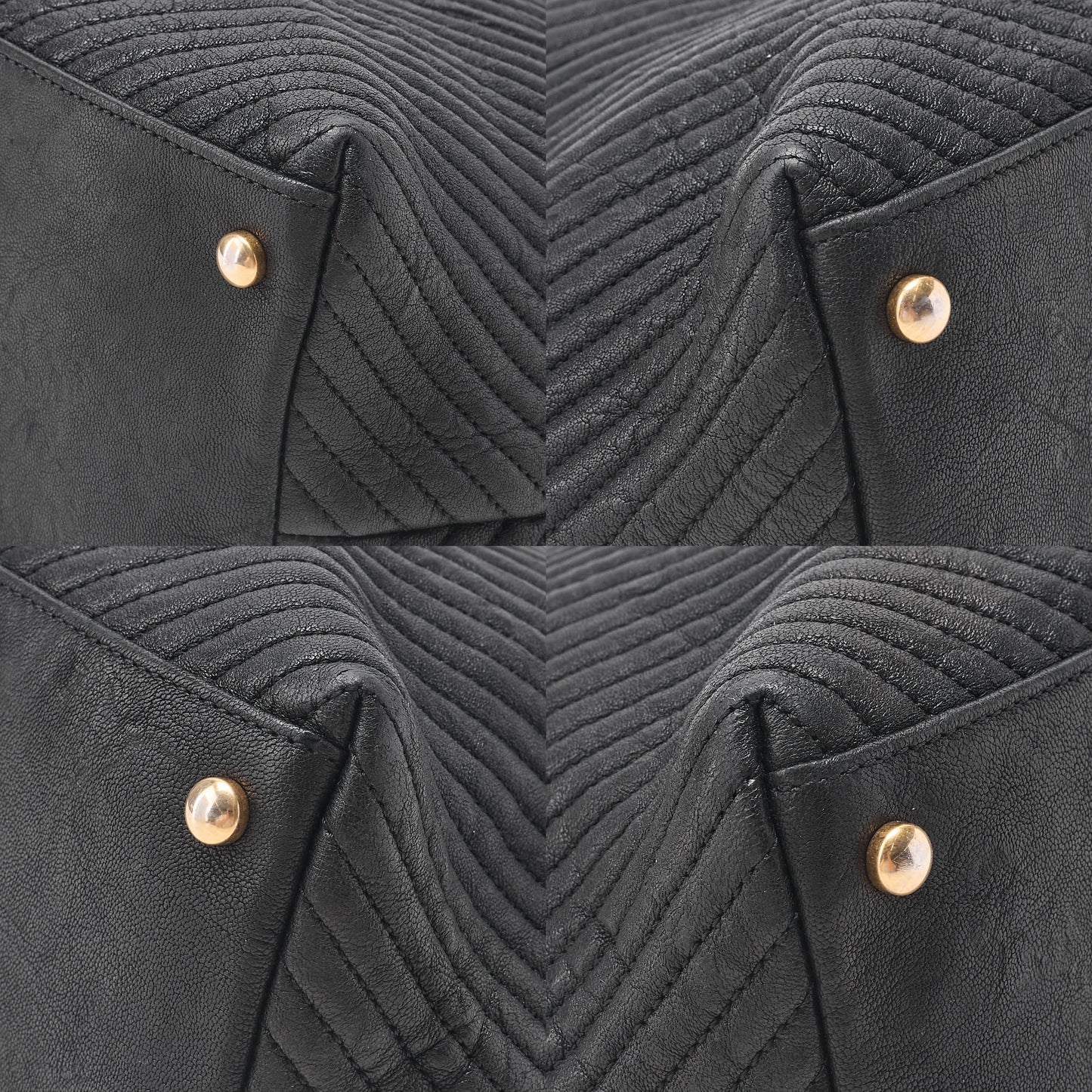 CHANEL Calfskin Chevron V-Stitch Coco Charm Chain Tote Bag Black Gold-Tone Hardware, Pre-Owned