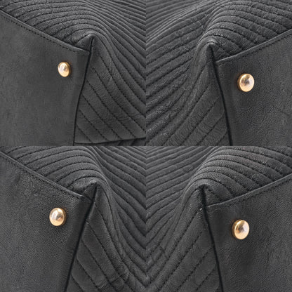 CHANEL Calfskin Chevron V-Stitch Coco Charm Chain Tote Bag Black Gold-Tone Hardware, Pre-Owned