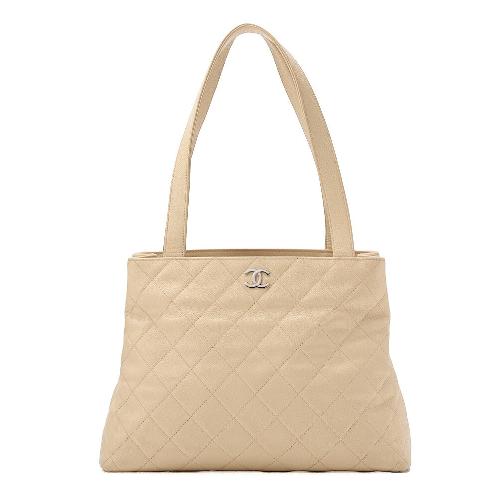 CHANEL Caviar Skin Matelasse Coco Mark Tote Bag Beige Silver-Tone Hardware, Pre-Owned