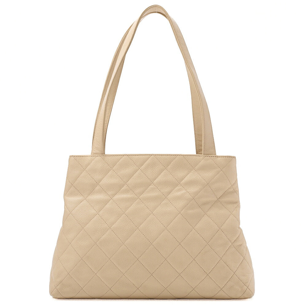 CHANEL Caviar Skin Matelasse Coco Mark Tote Bag Beige Silver-Tone Hardware, Pre-Owned