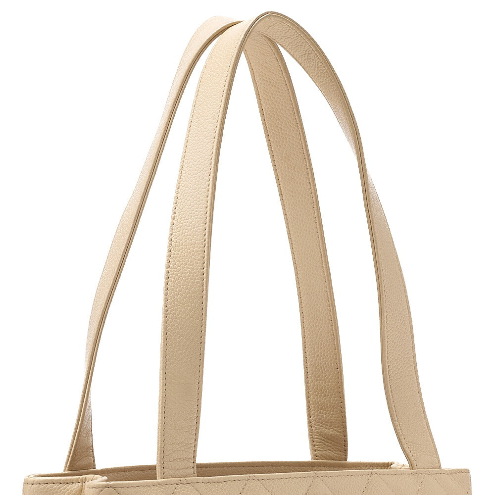 CHANEL Caviar Skin Matelasse Coco Mark Tote Bag Beige Silver-Tone Hardware, Pre-Owned