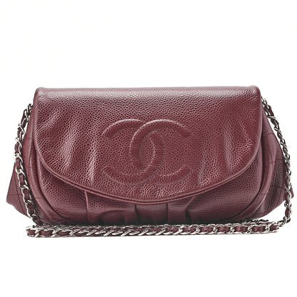 CHANEL Chanel Caviar Skin Coco Mark Half Moon Chain Wallet Bordeaux Silver-Tone Hardware, Pre-Owned
