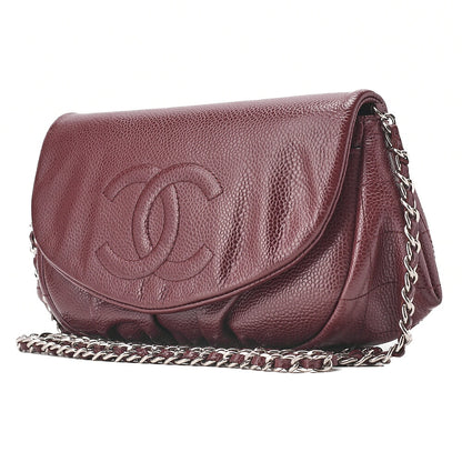 CHANEL Chanel Caviar Skin Coco Mark Half Moon Chain Wallet Bordeaux Silver-Tone Hardware, Pre-Owned