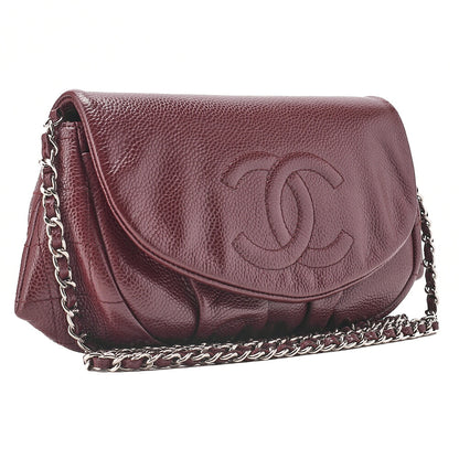 CHANEL Chanel Caviar Skin Coco Mark Half Moon Chain Wallet Bordeaux Silver-Tone Hardware, Pre-Owned