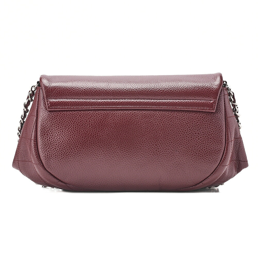 CHANEL Chanel Caviar Skin Coco Mark Half Moon Chain Wallet Bordeaux Silver-Tone Hardware, Pre-Owned