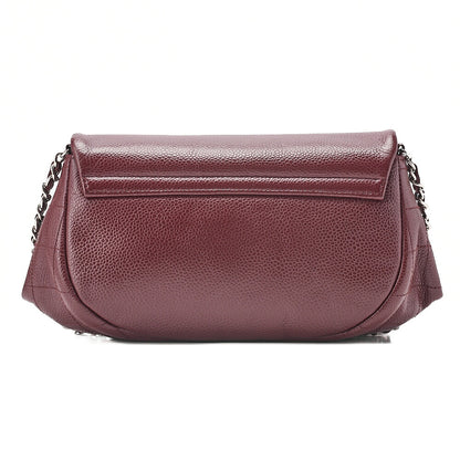 CHANEL Chanel Caviar Skin Coco Mark Half Moon Chain Wallet Bordeaux Silver-Tone Hardware, Pre-Owned