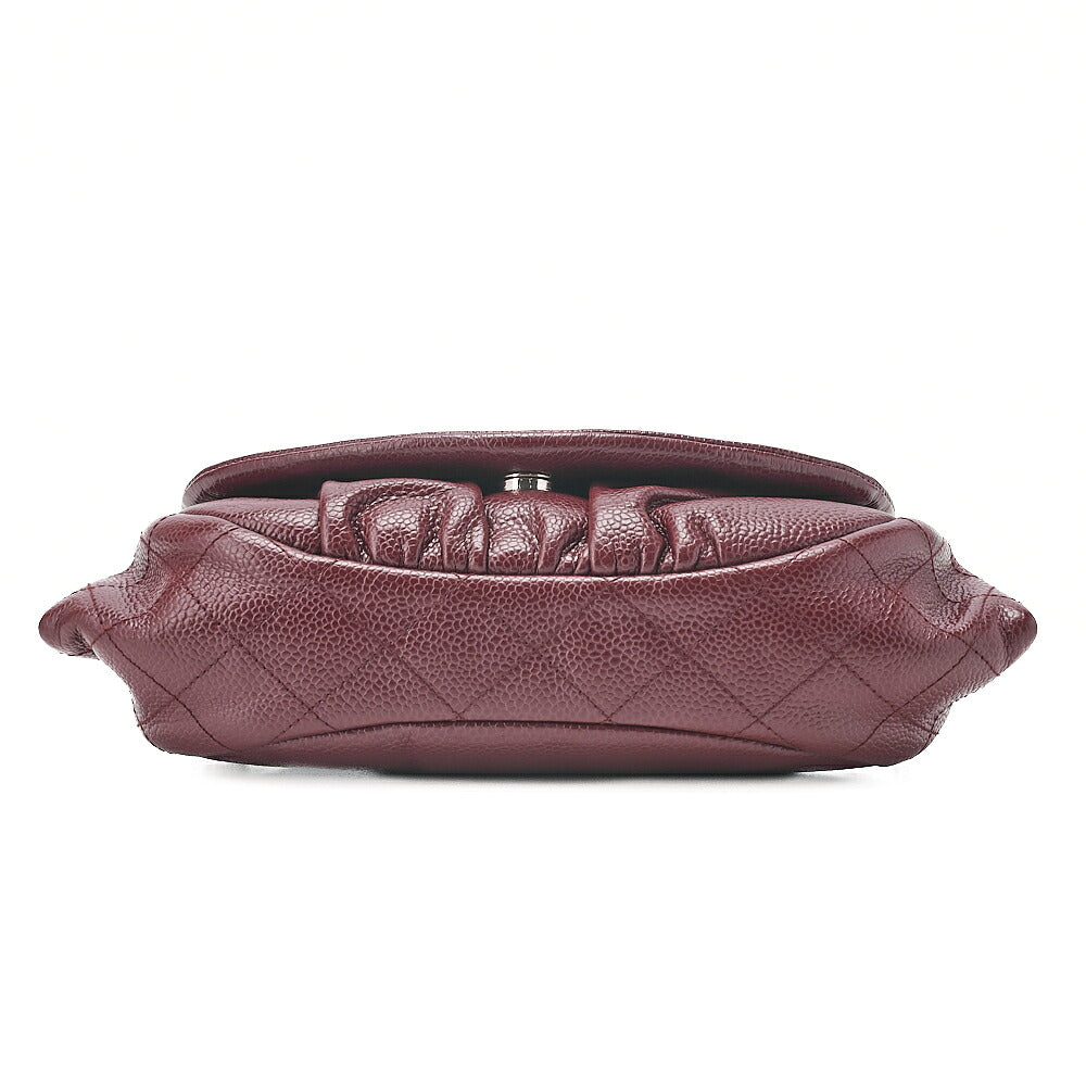 CHANEL Chanel Caviar Skin Coco Mark Half Moon Chain Wallet Bordeaux Silver-Tone Hardware, Pre-Owned