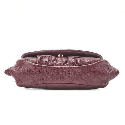 CHANEL Chanel Caviar Skin Coco Mark Half Moon Chain Wallet Bordeaux Silver-Tone Hardware, Pre-Owned