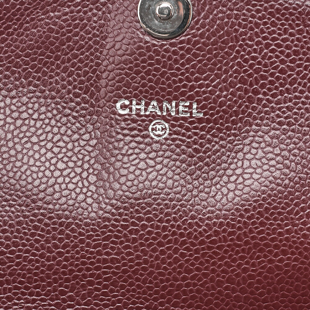 CHANEL Chanel Caviar Skin Coco Mark Half Moon Chain Wallet Bordeaux Silver-Tone Hardware, Pre-Owned