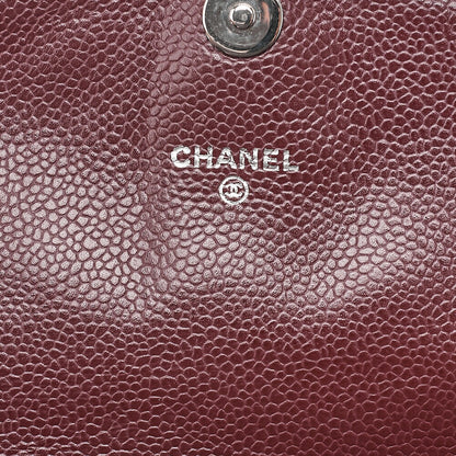 CHANEL Chanel Caviar Skin Coco Mark Half Moon Chain Wallet Bordeaux Silver-Tone Hardware, Pre-Owned