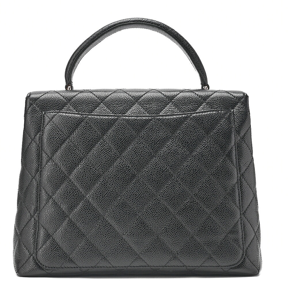 CHANEL Caviar Skin Matelasse Single Kelly-Shaped Handbag Black Silver-Tone Hardware, Pre-Owned