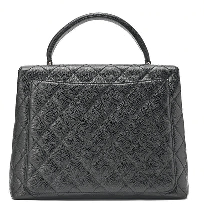 CHANEL Caviar Skin Matelasse Single Kelly-Shaped Handbag Black Silver-Tone Hardware, Pre-Owned
