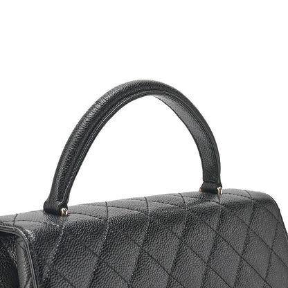 CHANEL Caviar Skin Matelasse Single Kelly-Shaped Handbag Black Silver-Tone Hardware, Pre-Owned