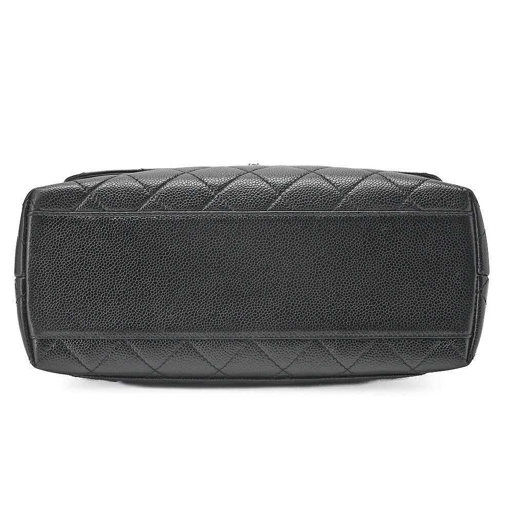 CHANEL Caviar Skin Matelasse Single Kelly-Shaped Handbag Black Silver-Tone Hardware, Pre-Owned