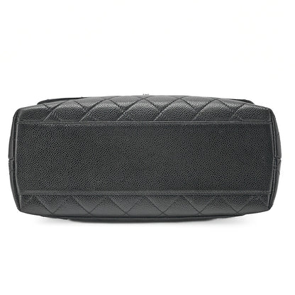 CHANEL Caviar Skin Matelasse Single Kelly-Shaped Handbag Black Silver-Tone Hardware, Pre-Owned
