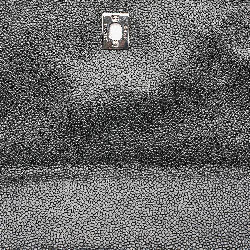 CHANEL Caviar Skin Matelasse Single Kelly-Shaped Handbag Black Silver-Tone Hardware, Pre-Owned