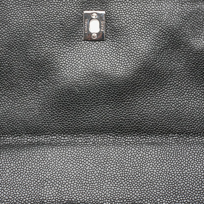 CHANEL Caviar Skin Matelasse Single Kelly-Shaped Handbag Black Silver-Tone Hardware, Pre-Owned