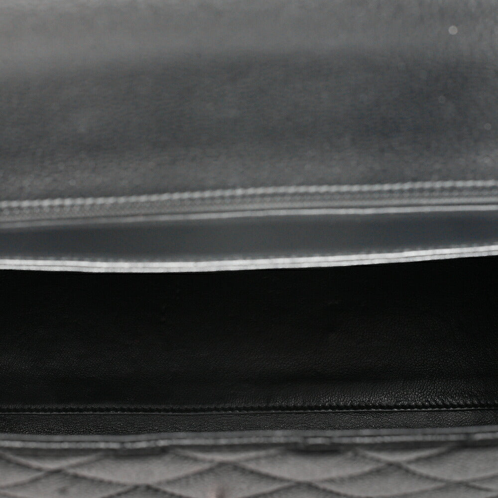 CHANEL Caviar Skin Matelasse Single Kelly-Shaped Handbag Black Silver-Tone Hardware, Pre-Owned