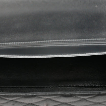 CHANEL Caviar Skin Matelasse Single Kelly-Shaped Handbag Black Silver-Tone Hardware, Pre-Owned