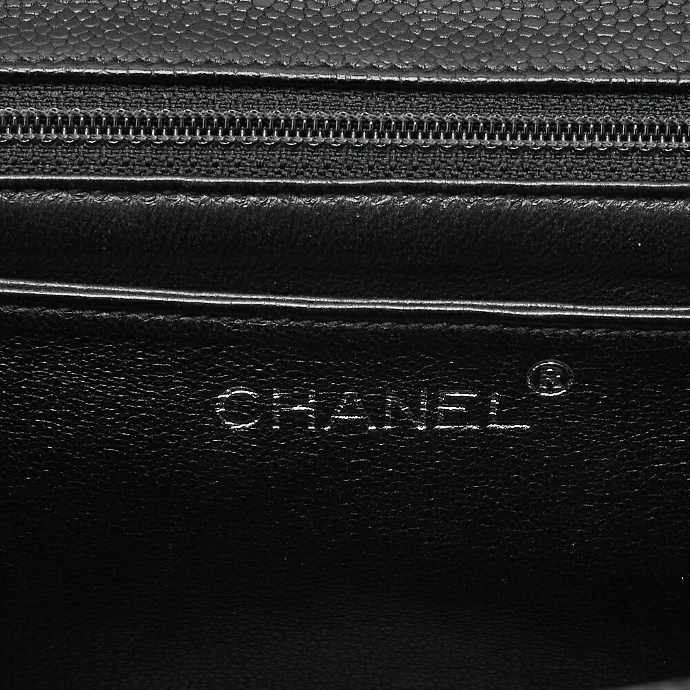 CHANEL Caviar Skin Matelasse Single Kelly-Shaped Handbag Black Silver-Tone Hardware, Pre-Owned