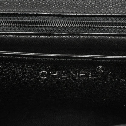 CHANEL Caviar Skin Matelasse Single Kelly-Shaped Handbag Black Silver-Tone Hardware, Pre-Owned