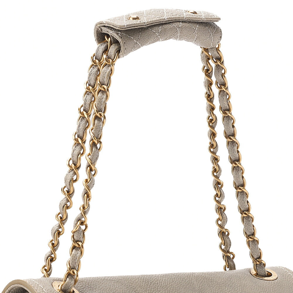CHANEL Caviar Skin Matelasse 2.55 Tan Lock Chain Shoulder Gray Gold-Tone Hardware, Pre-Owned