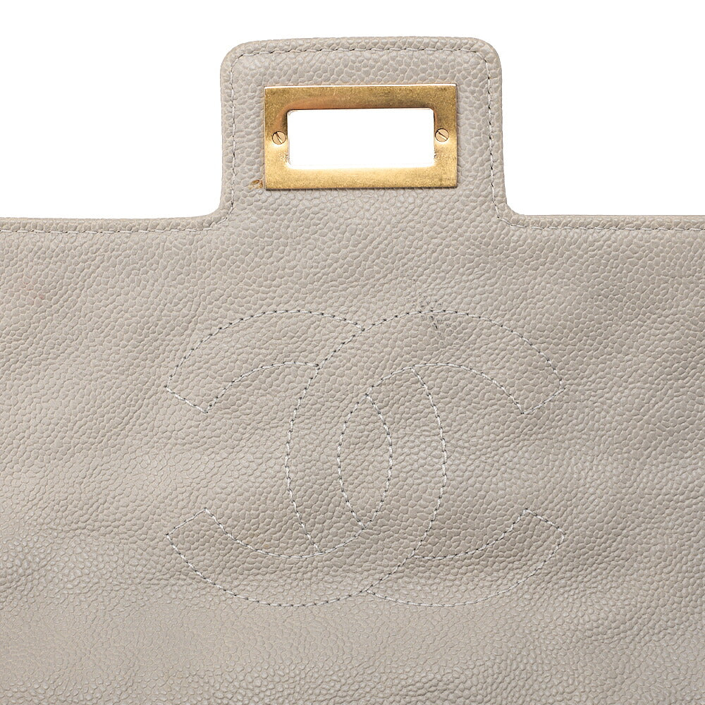 CHANEL Caviar Skin Matelasse 2.55 Tan Lock Chain Shoulder Gray Gold-Tone Hardware, Pre-Owned