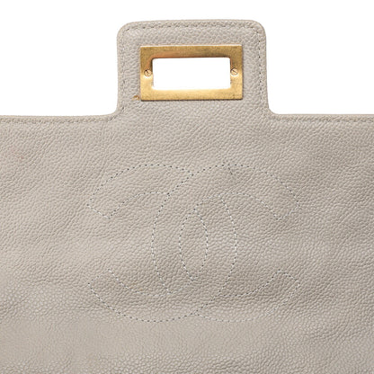 CHANEL Caviar Skin Matelasse 2.55 Tan Lock Chain Shoulder Gray Gold-Tone Hardware, Pre-Owned