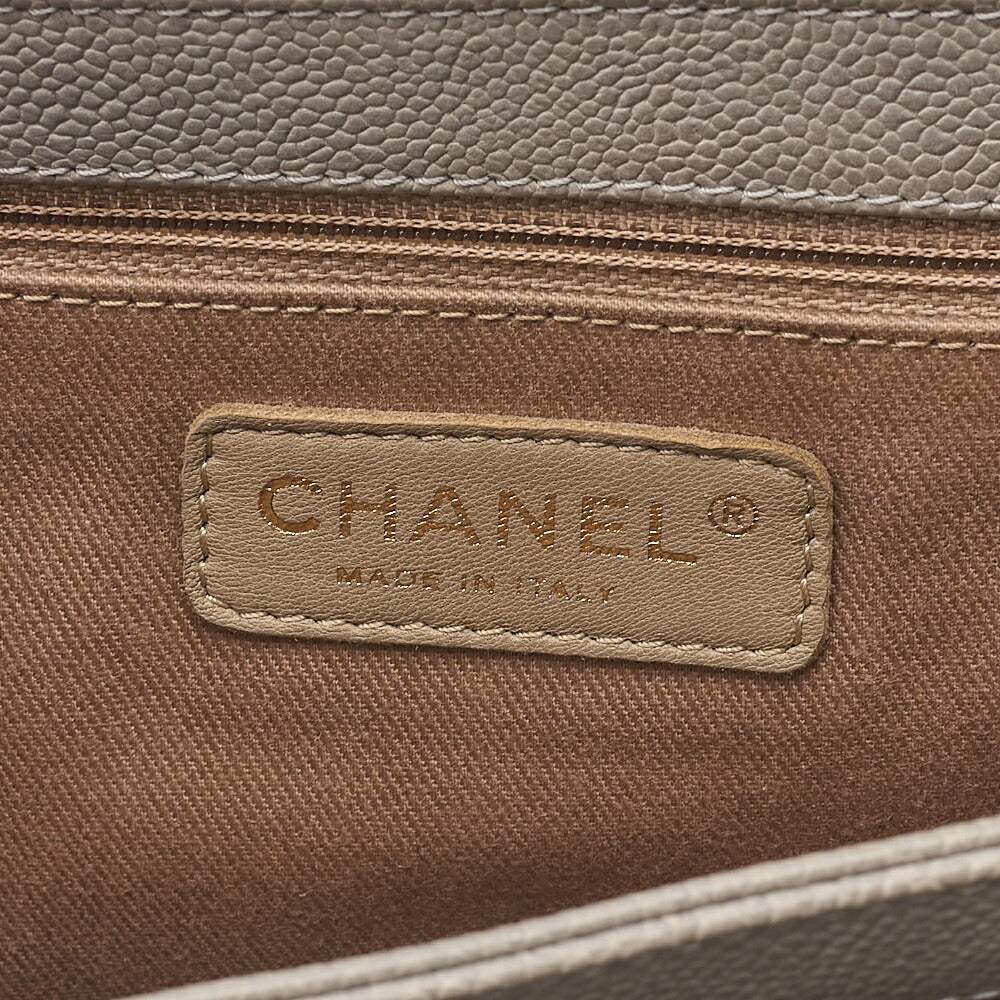 CHANEL Caviar Skin Matelasse 2.55 Tan Lock Chain Shoulder Gray Gold-Tone Hardware, Pre-Owned
