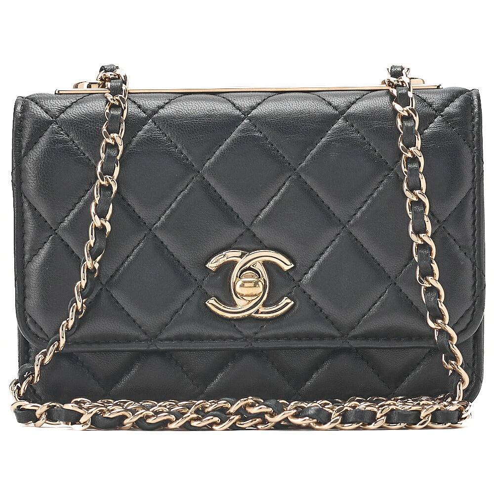CHANEL Lambskin Trendy CC Turn Lock Mini Chain Wallet Black Gold-Tone Hardware, Pre-Owned