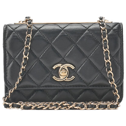 CHANEL Lambskin Trendy CC Turn Lock Mini Chain Wallet Black Gold-Tone Hardware, Pre-Owned