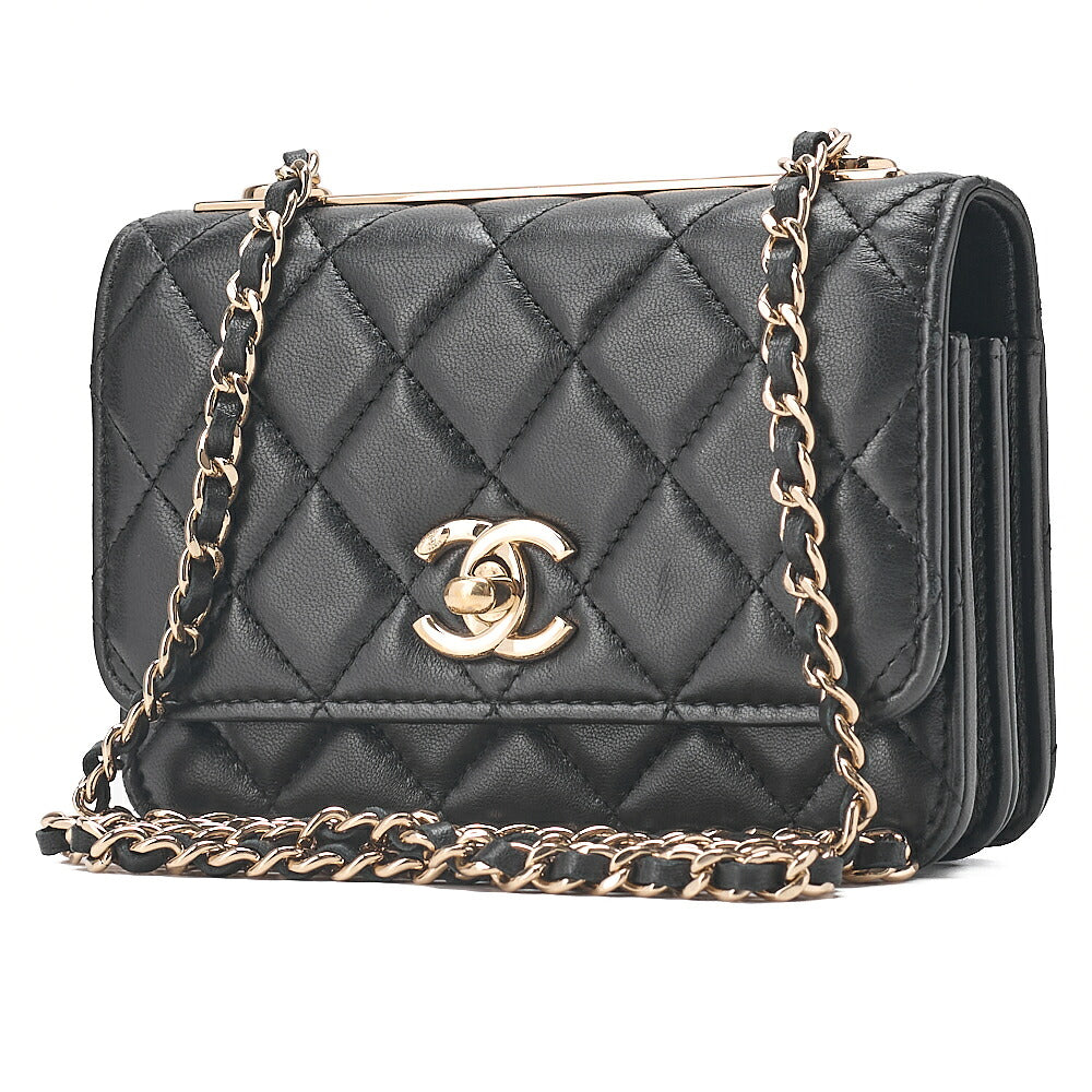 CHANEL Lambskin Trendy CC Turn Lock Mini Chain Wallet Black Gold-Tone Hardware, Pre-Owned