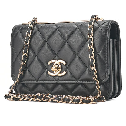 CHANEL Lambskin Trendy CC Turn Lock Mini Chain Wallet Black Gold-Tone Hardware, Pre-Owned