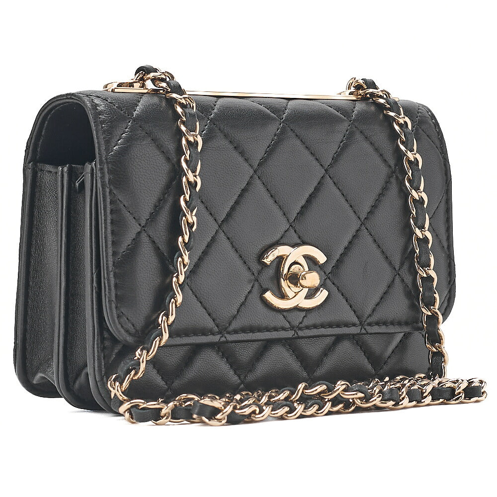 CHANEL Lambskin Trendy CC Turn Lock Mini Chain Wallet Black Gold-Tone Hardware, Pre-Owned