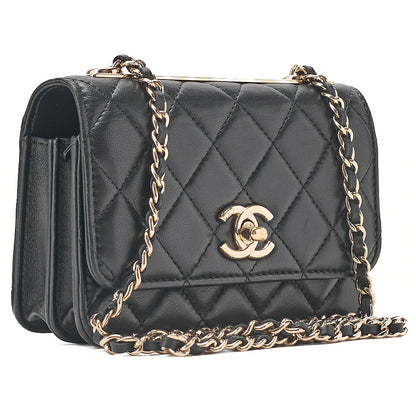 CHANEL Lambskin Trendy CC Turn Lock Mini Chain Wallet Black Gold-Tone Hardware, Pre-Owned