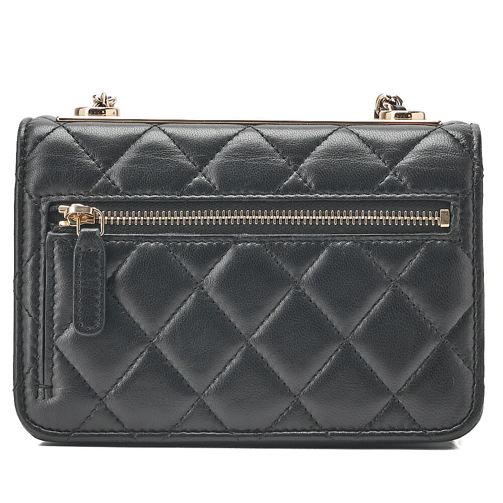 CHANEL Lambskin Trendy CC Turn Lock Mini Chain Wallet Black Gold-Tone Hardware, Pre-Owned