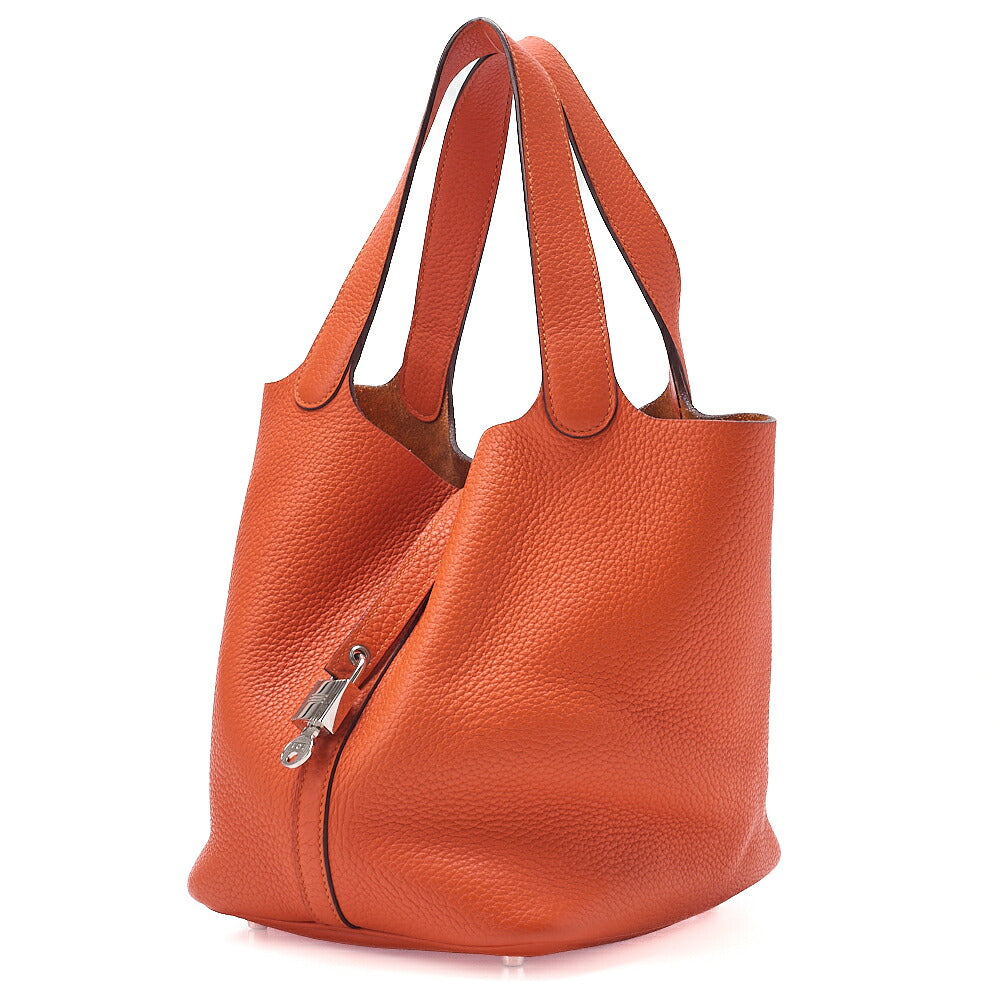 Hermes Hermes Picotan Lock MM Handbag Taurillon Clemence Orange Silver-Tone Hardware, Pre-Owned