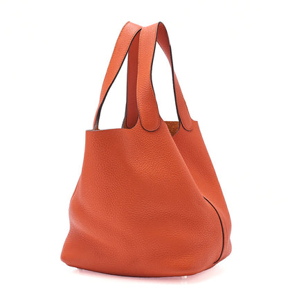 Hermes Hermes Picotan Lock MM Handbag Taurillon Clemence Orange Silver-Tone Hardware, Pre-Owned