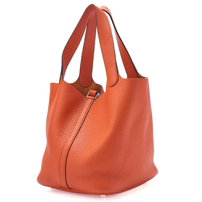 Hermes Hermes Picotan Lock MM Handbag Taurillon Clemence Orange Silver-Tone Hardware, Pre-Owned