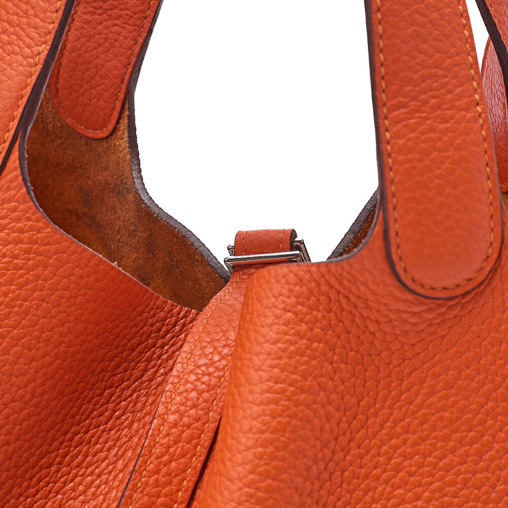 Hermes Hermes Picotan Lock MM Handbag Taurillon Clemence Orange Silver-Tone Hardware, Pre-Owned