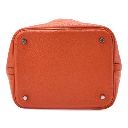 Hermes Hermes Picotan Lock MM Handbag Taurillon Clemence Orange Silver-Tone Hardware, Pre-Owned