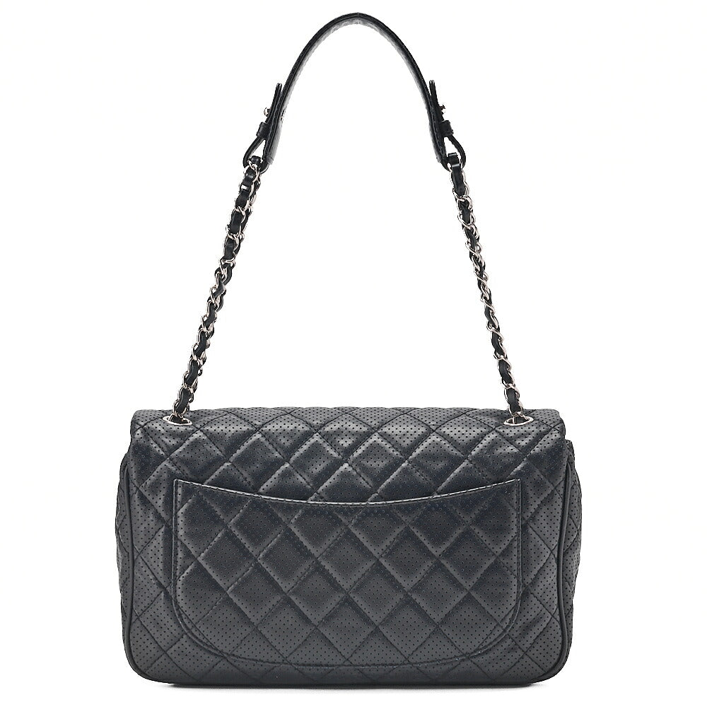 CHANEL Lambskin Perforated Leather Coco Mark Chain Shoulder Navy Silver -Tone Hardware, Pre-Owned