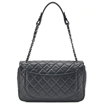 CHANEL Lambskin Perforated Leather Coco Mark Chain Shoulder Navy Silver -Tone Hardware, Pre-Owned