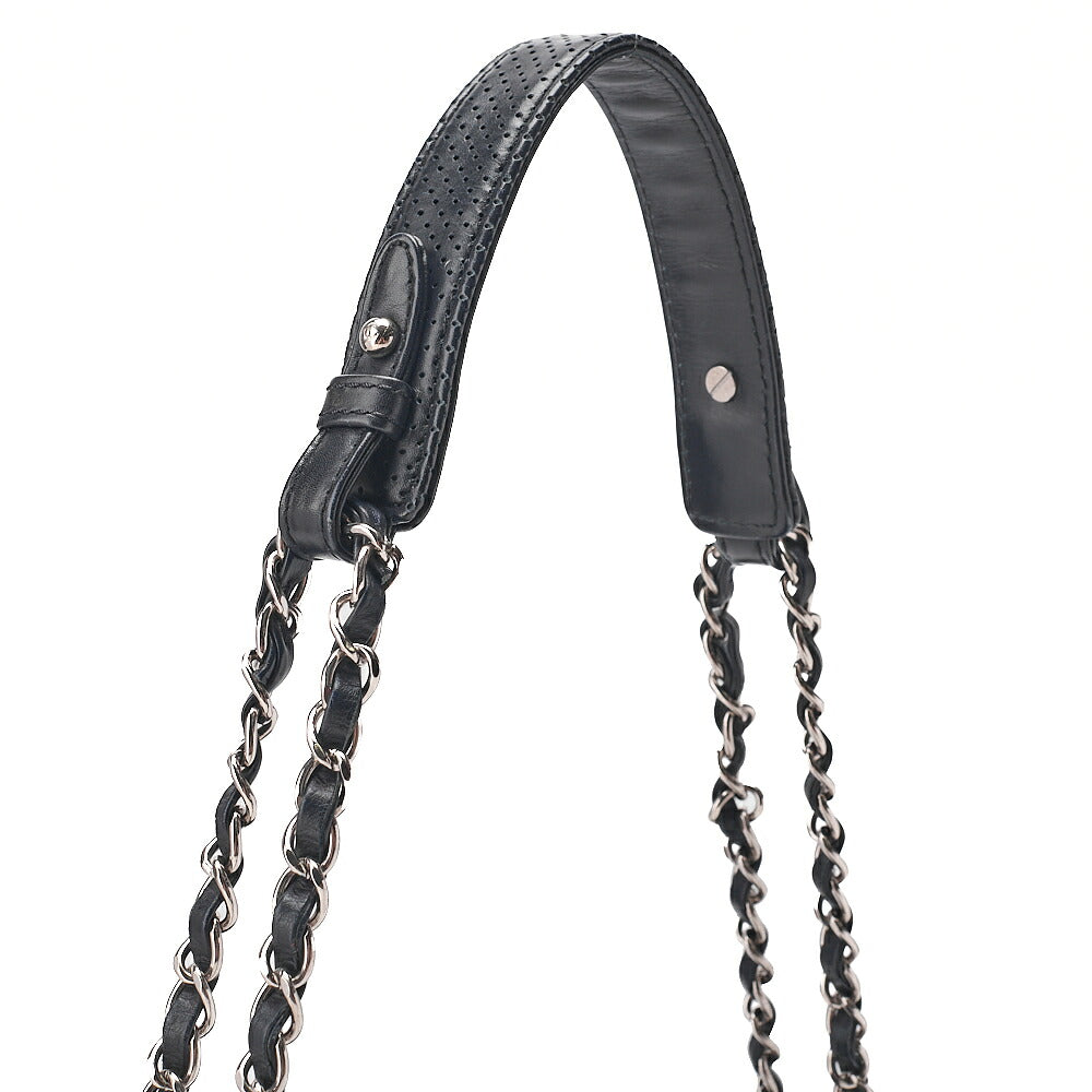 CHANEL Lambskin Perforated Leather Coco Mark Chain Shoulder Navy Silver -Tone Hardware, Pre-Owned