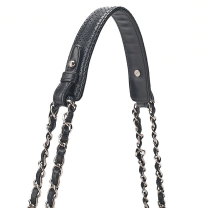 CHANEL Lambskin Perforated Leather Coco Mark Chain Shoulder Navy Silver -Tone Hardware, Pre-Owned