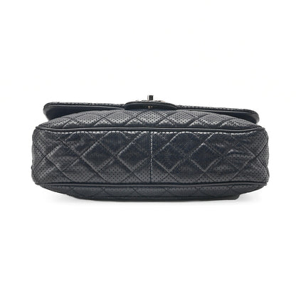 CHANEL Lambskin Perforated Leather Coco Mark Chain Shoulder Navy Silver -Tone Hardware, Pre-Owned
